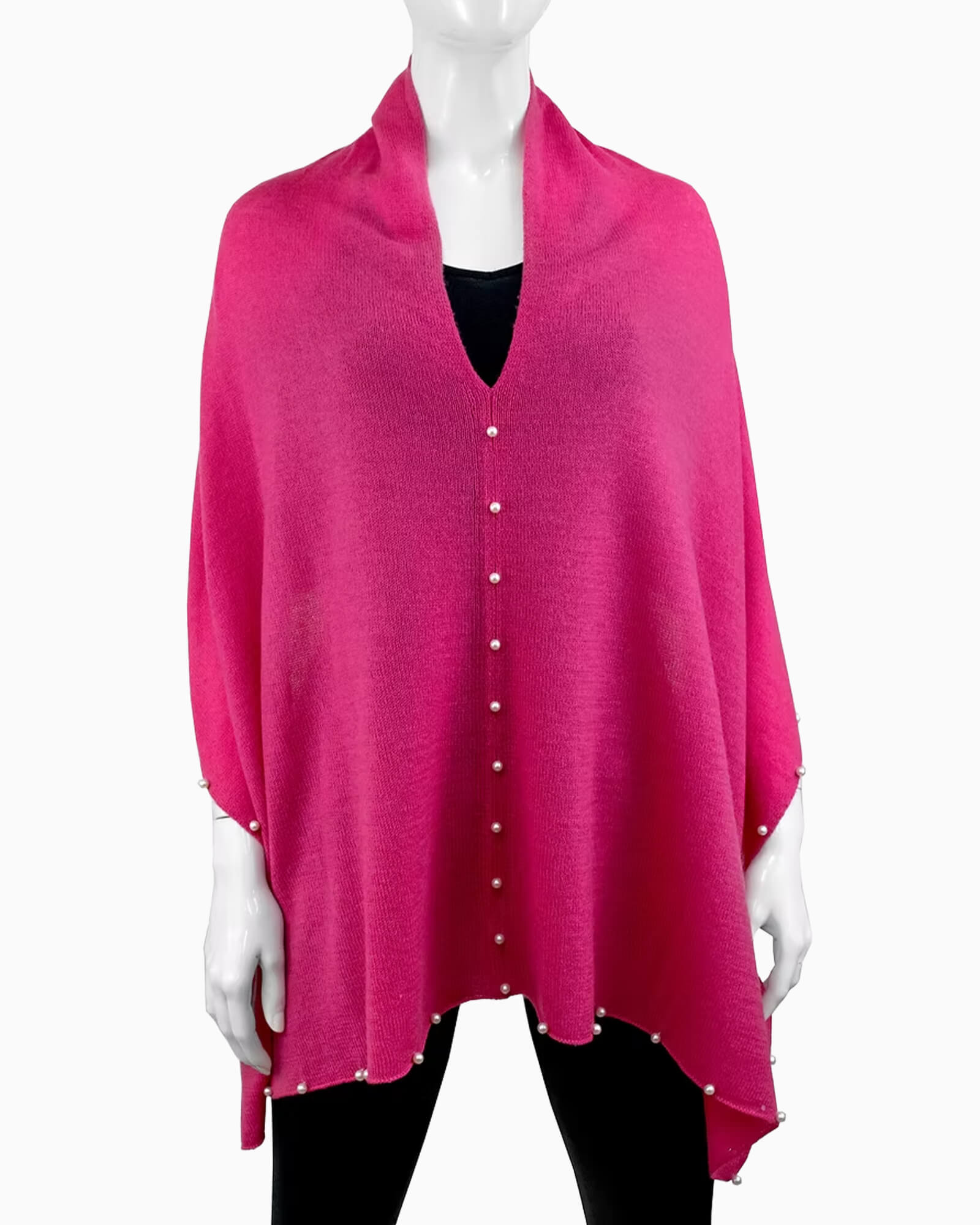 Cashmere Blend Poncho w/ Pearls Hot Pink