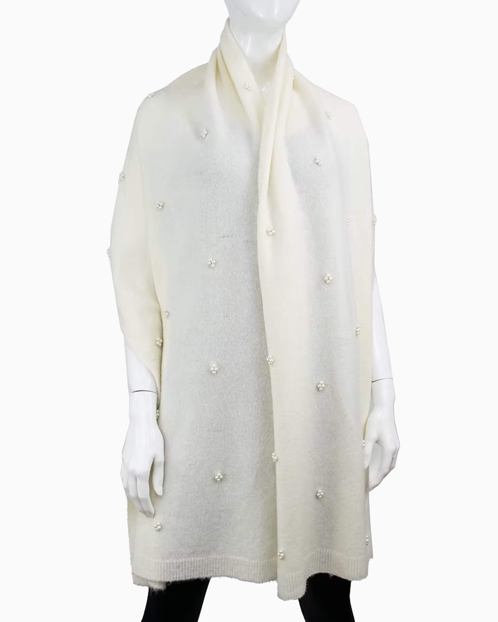 Knit Scarf With Pearls Ivory