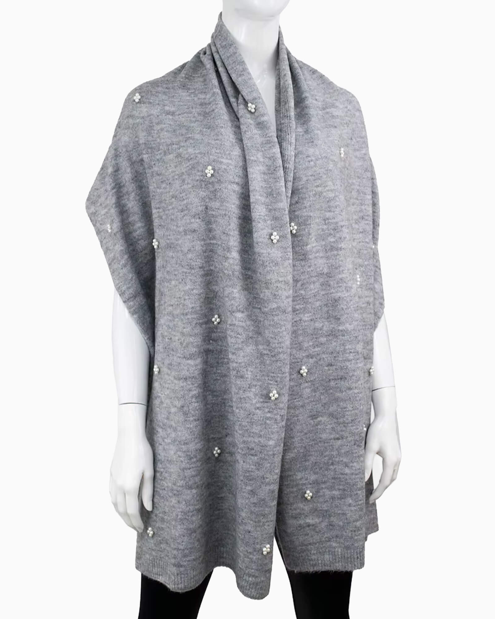 Knit Scarf With Pearls Light Grey