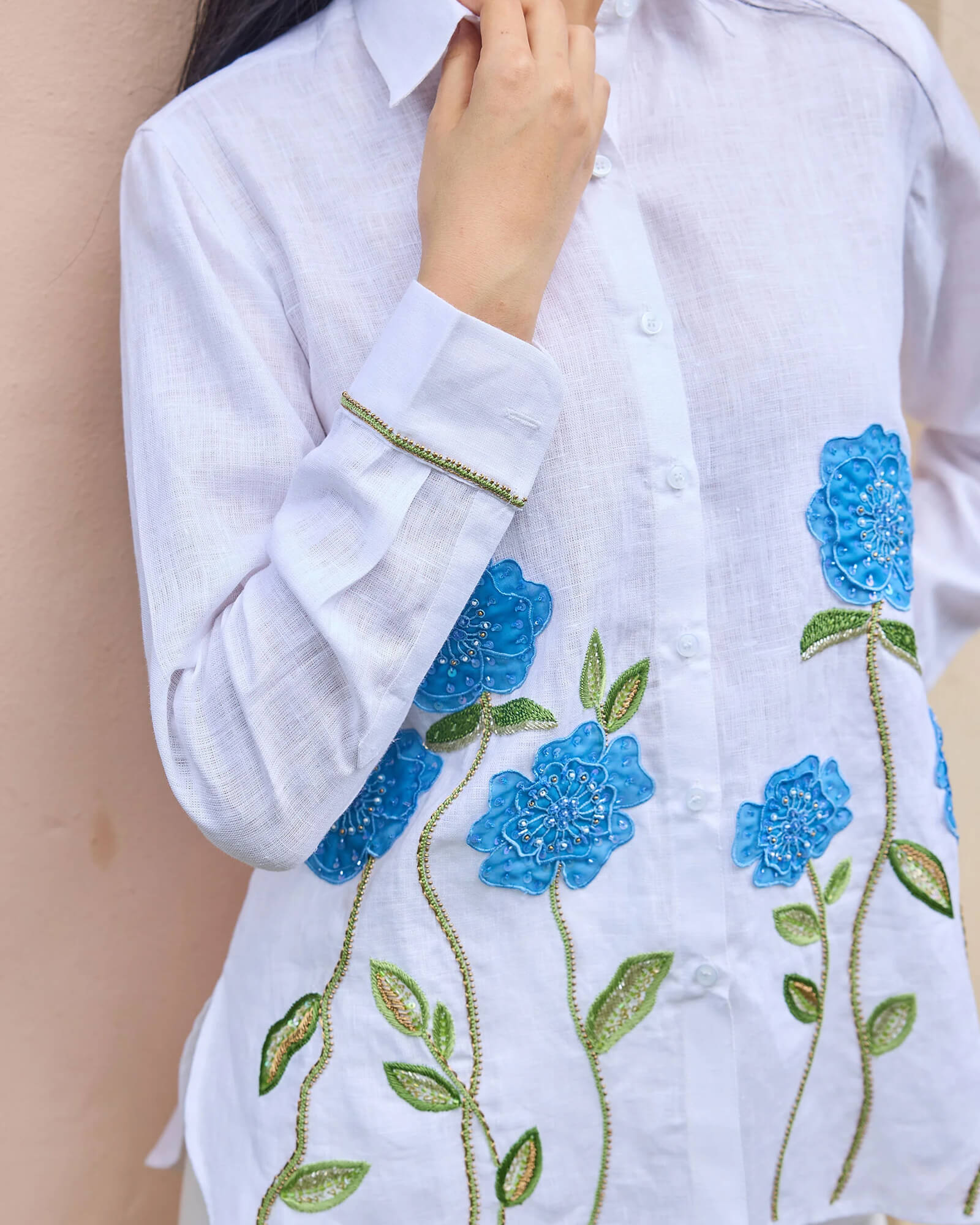 Sheer Flower Shirt Blue