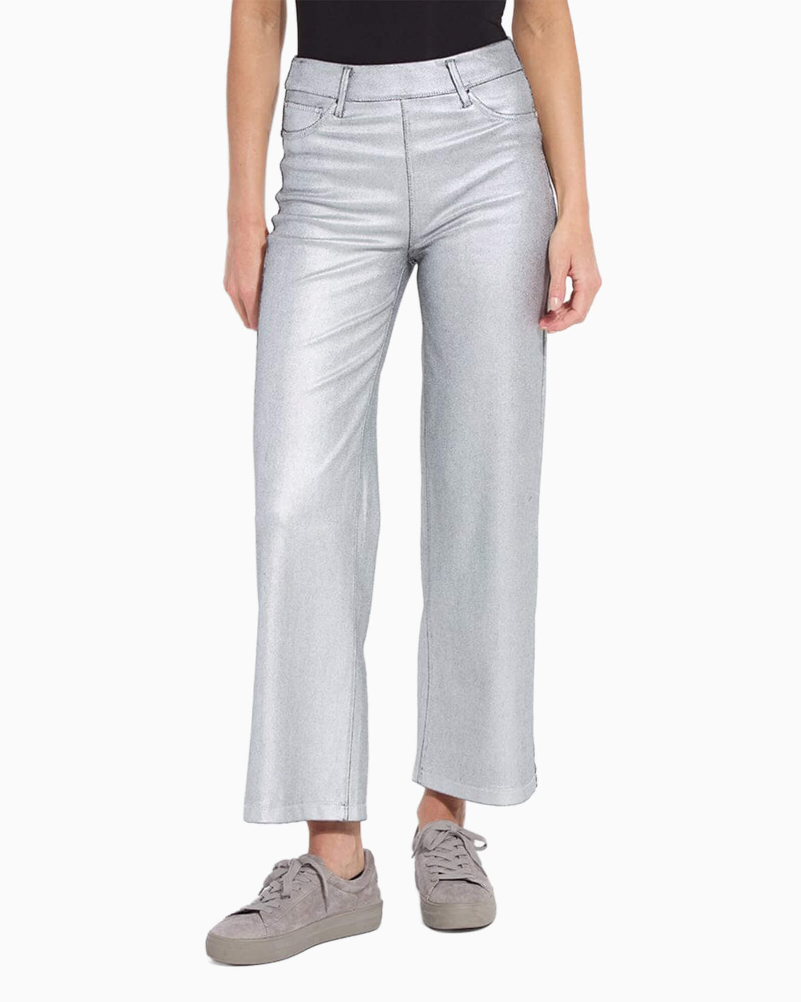 Metallic Coated Wide Leg Denim