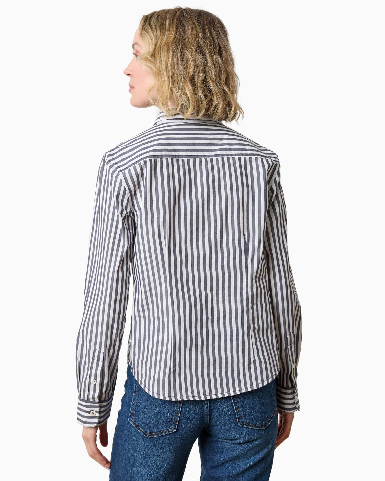 Slim Fit Button Down Navy/White Stripe