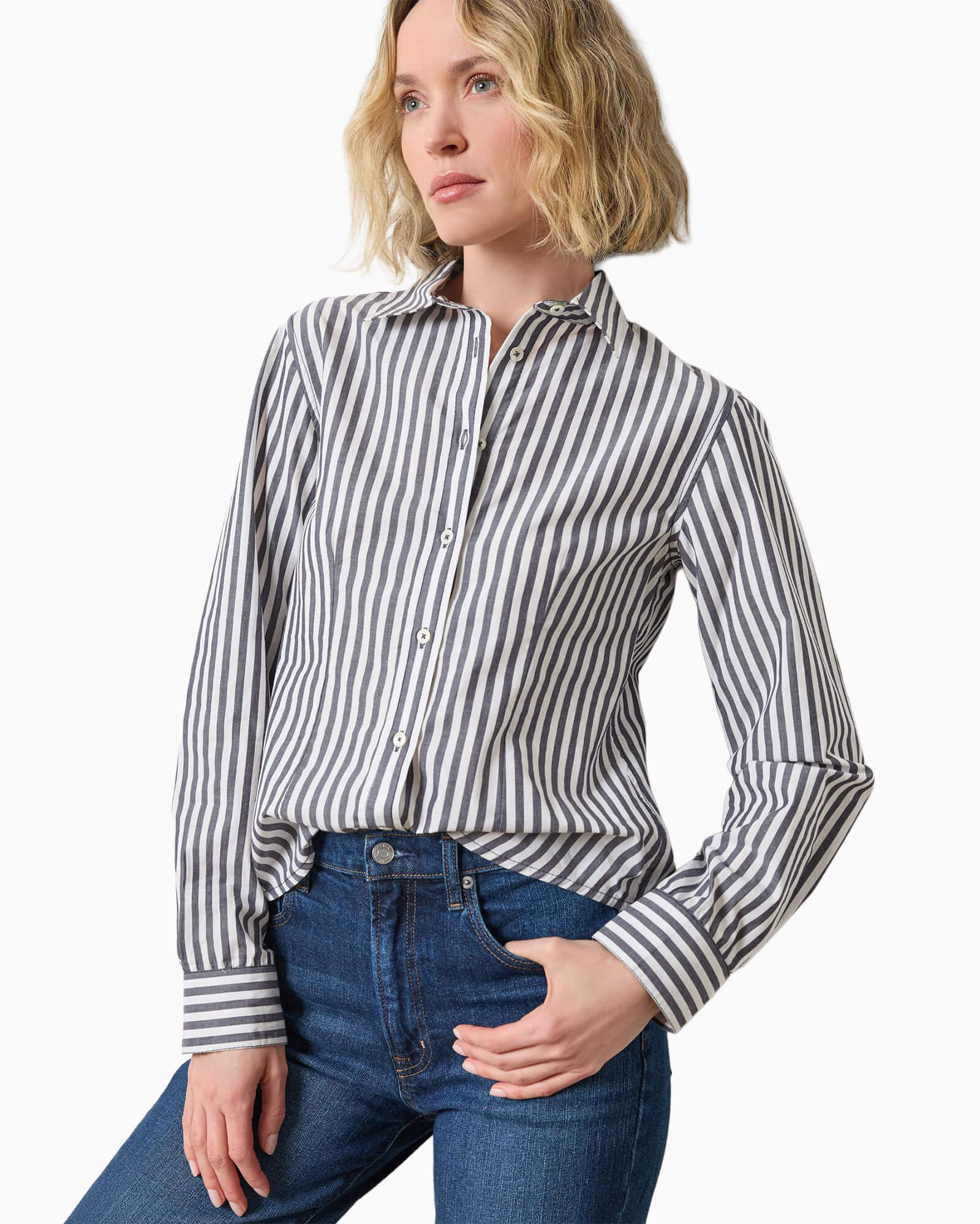 Slim Fit Button Down Navy/White Stripe