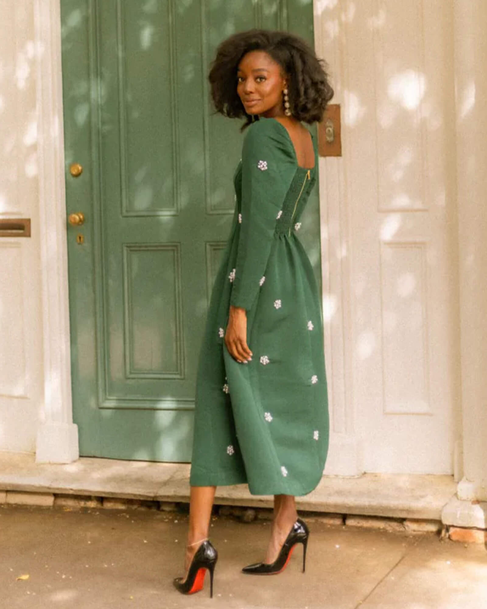 Emerald Pearl Cluster Square Neck Midi Dress