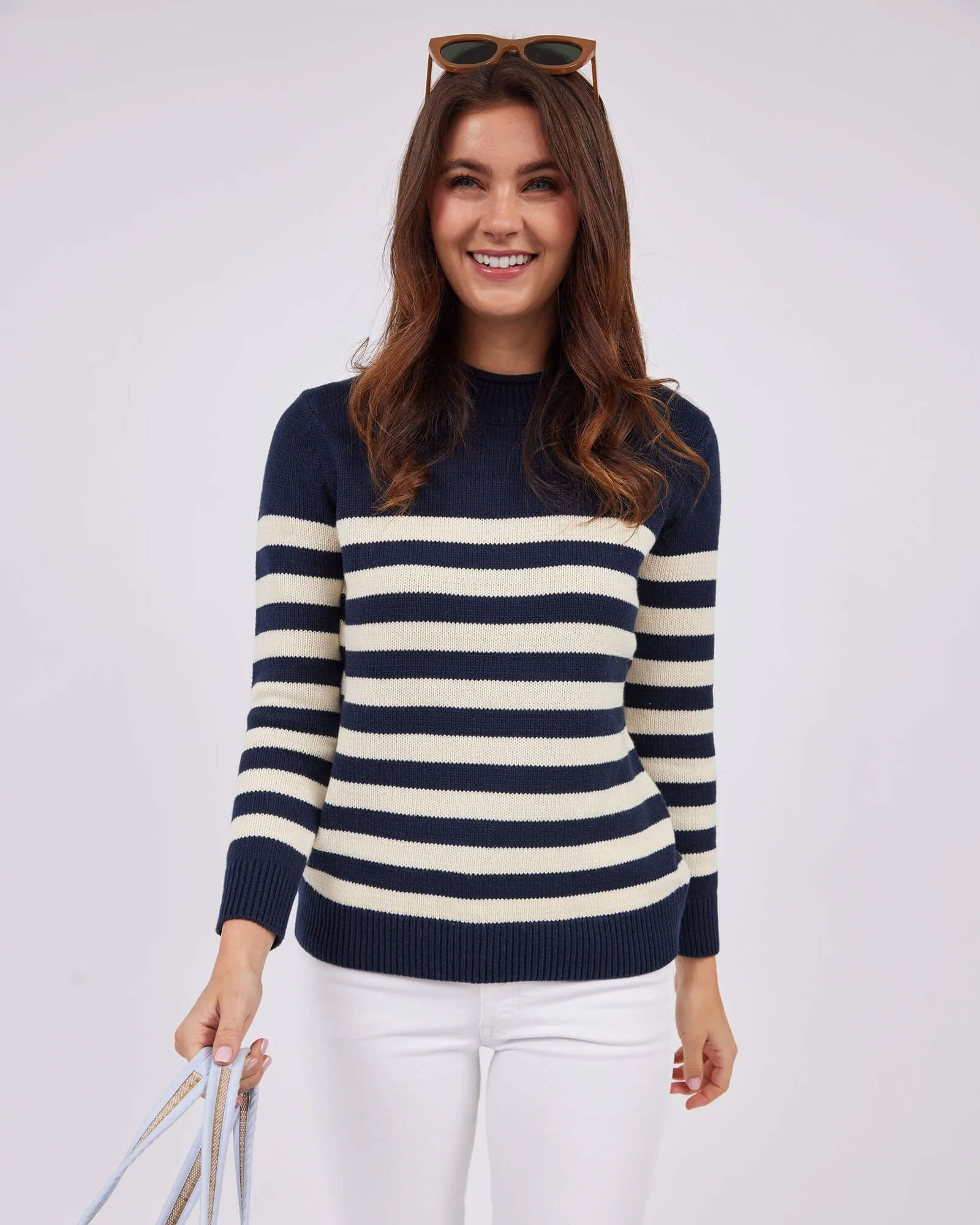 Navy & Ivory Roll Neck Stripe Sweater