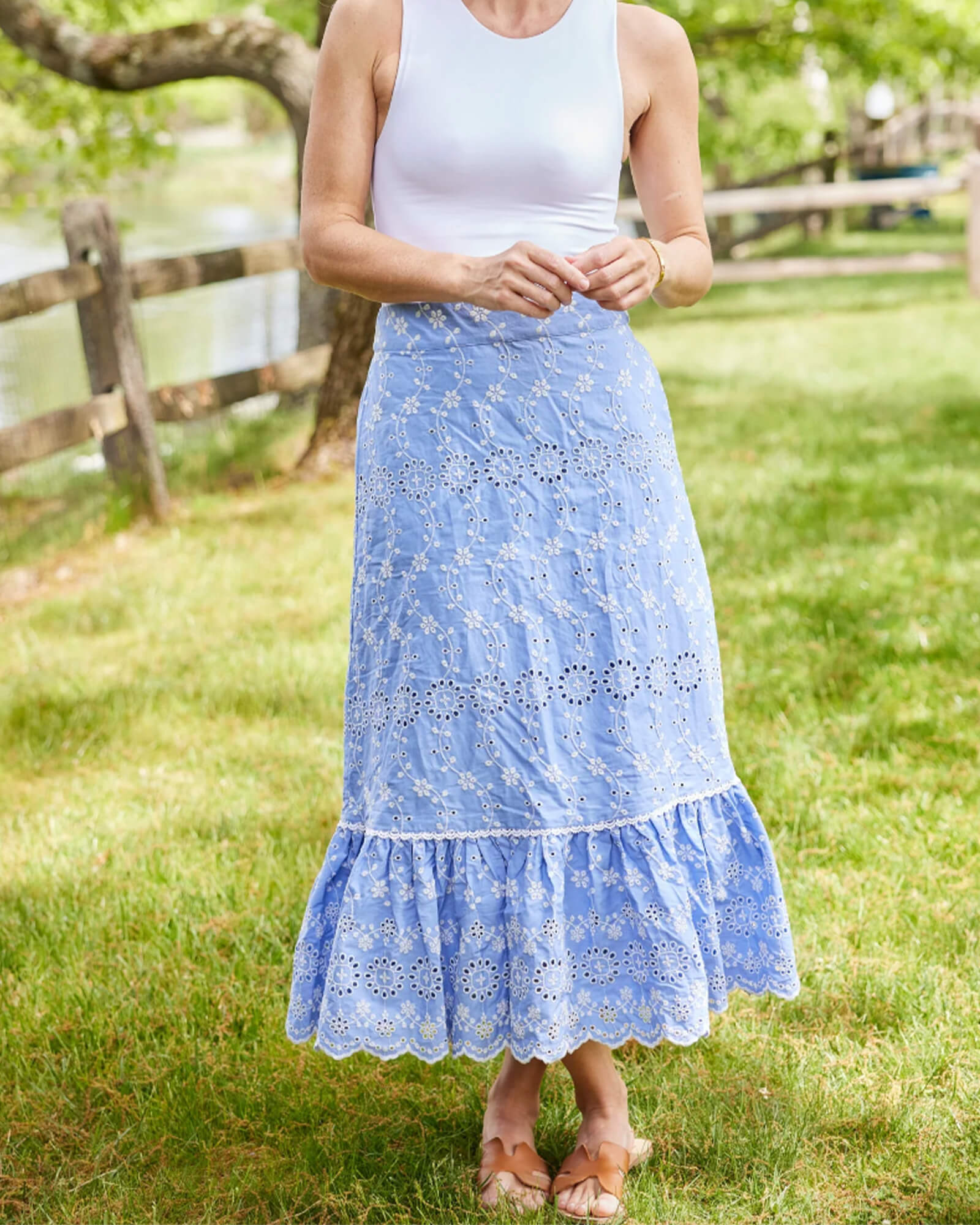 Sail To Sable Hydrangea Eyelet Scalloped Hem Midi Skirt - Purple Poppy