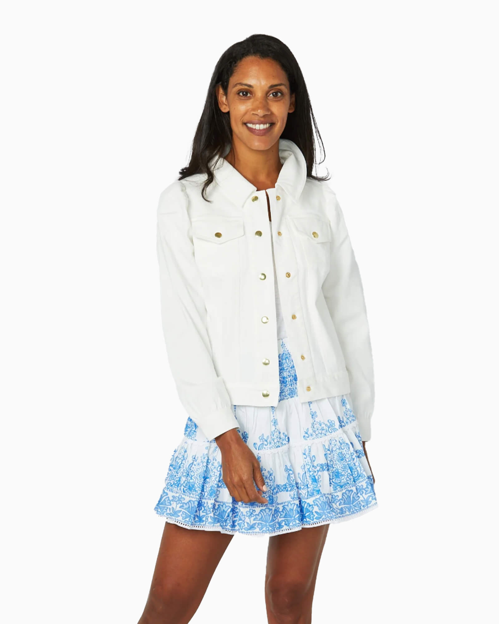 Sail To Sable White Puff Sleeve Denim Jacket - Purple Poppy