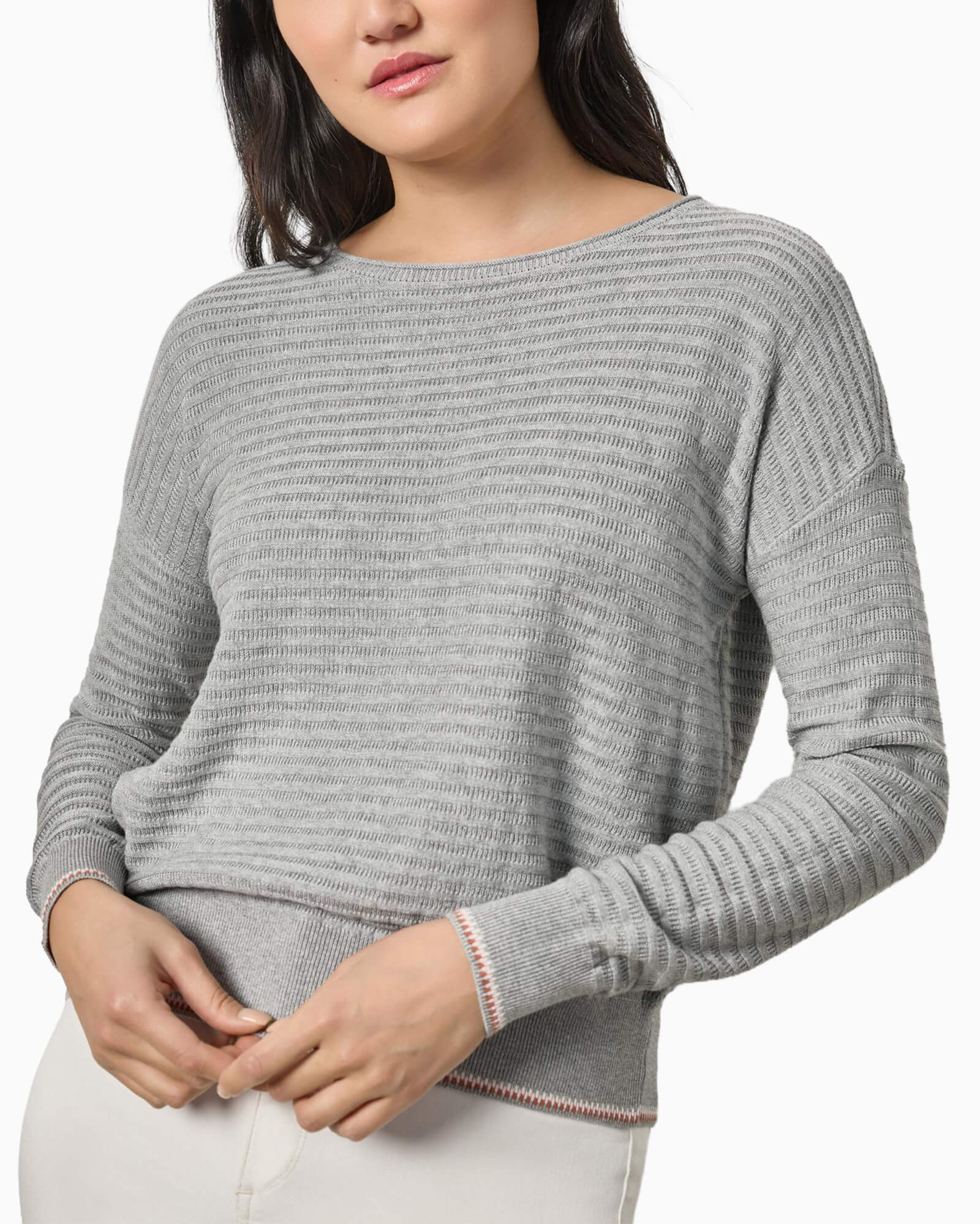 Tipped Hem Wide Neck Sweater Heather Grey