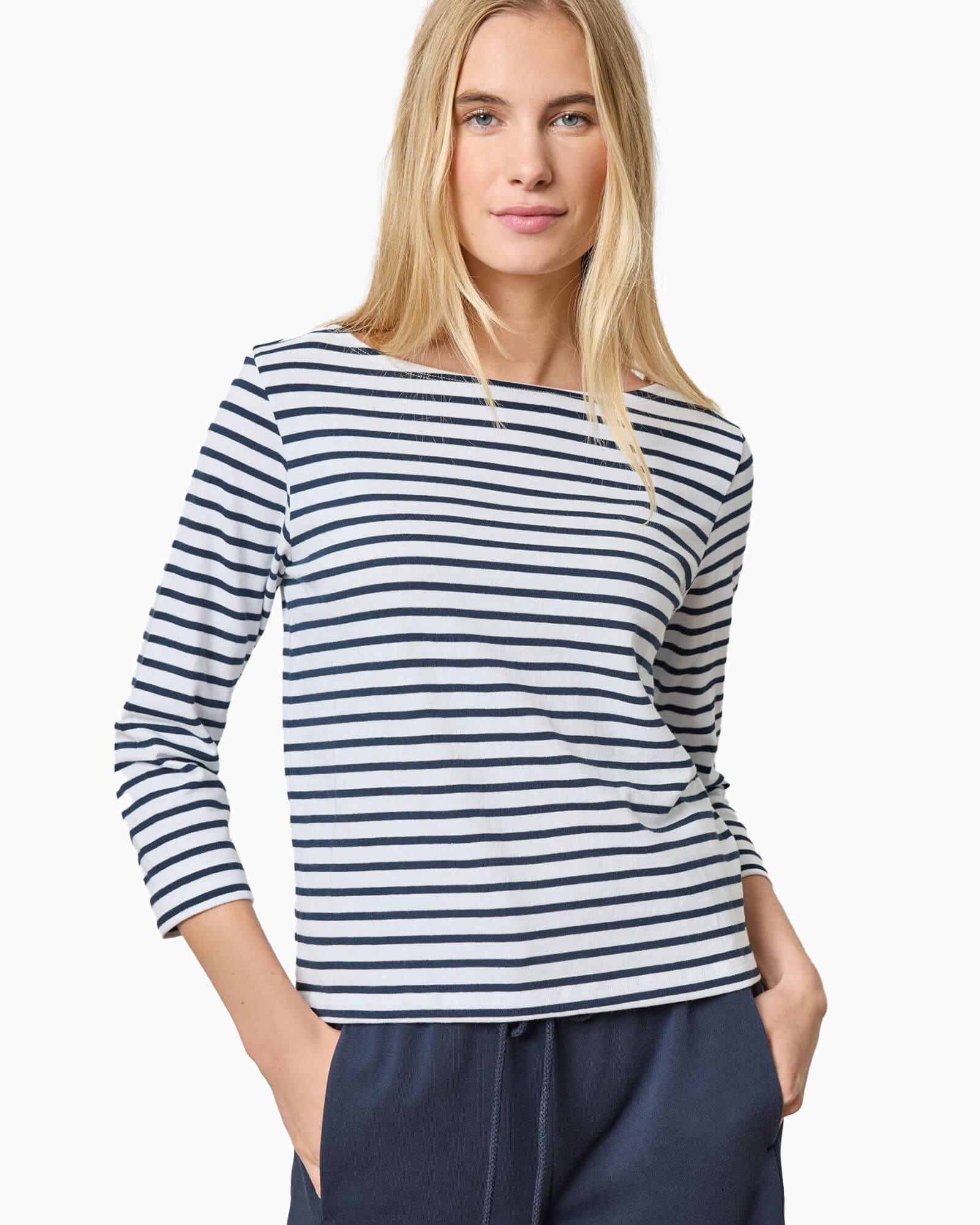 French Boatneck Dark Navy Stripe