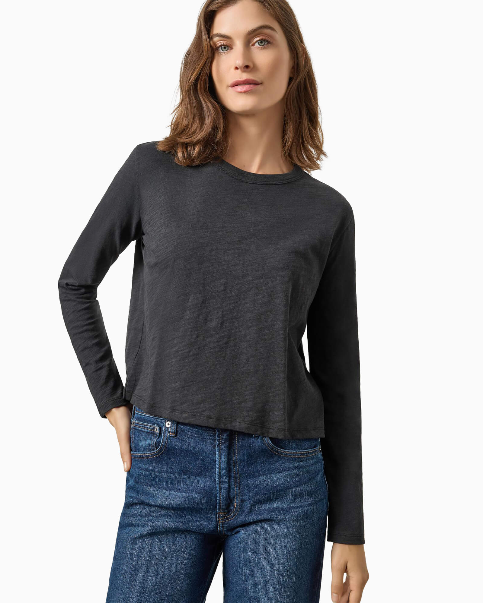 Long Sleeve Cropped Boyfriend Shirt Black