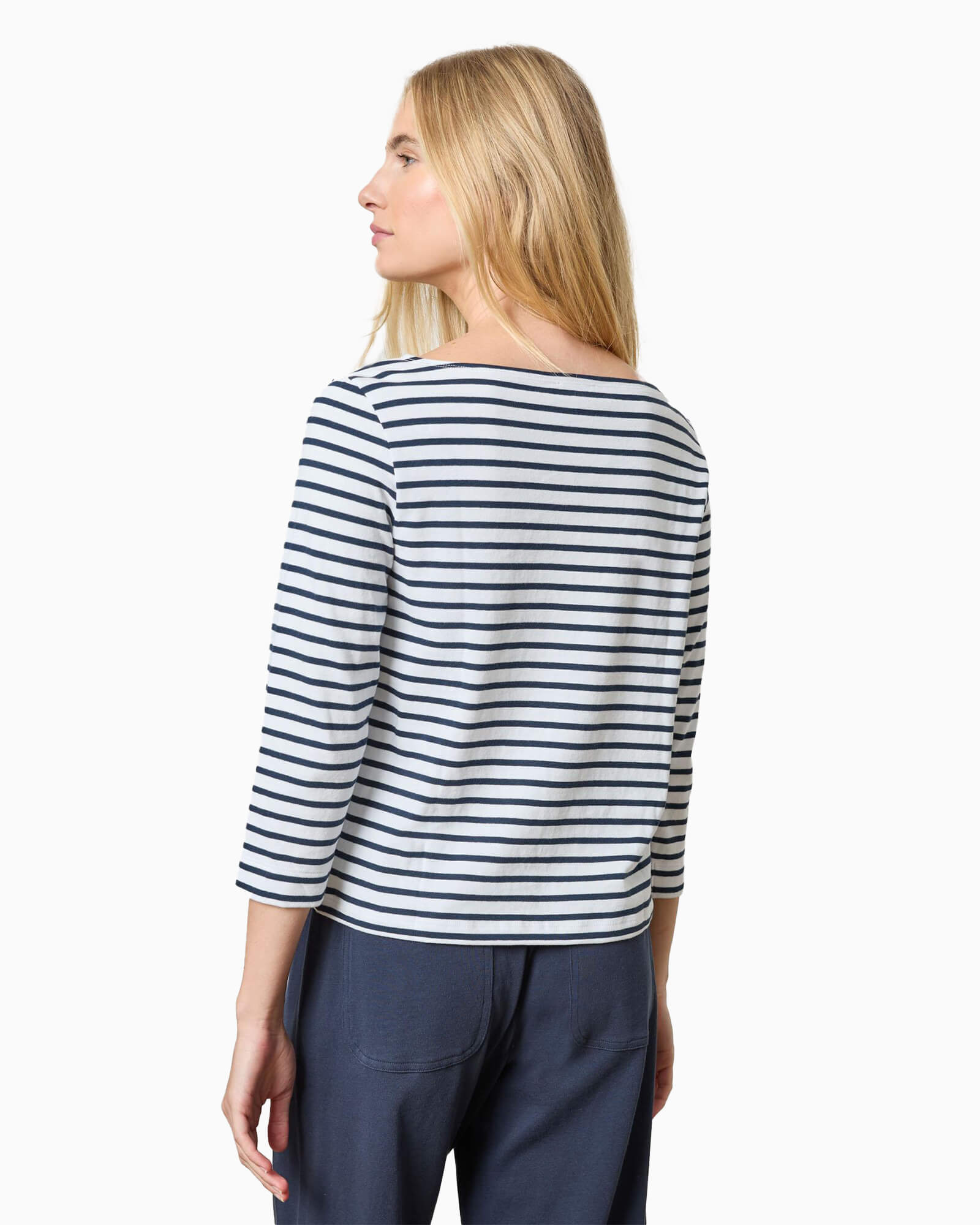 French Boatneck Dark Navy Stripe