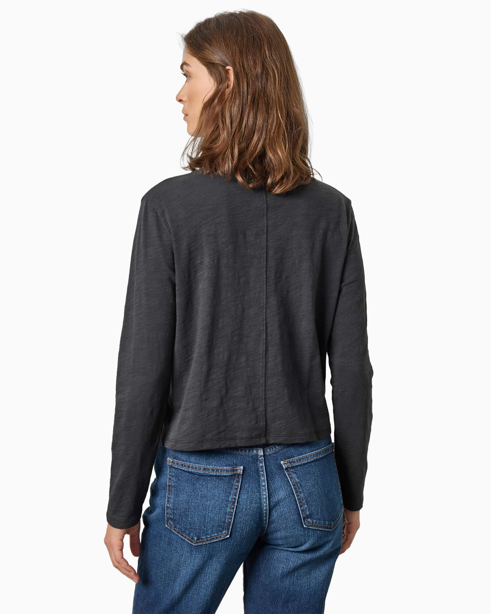 Long Sleeve Cropped Boyfriend Shirt Black