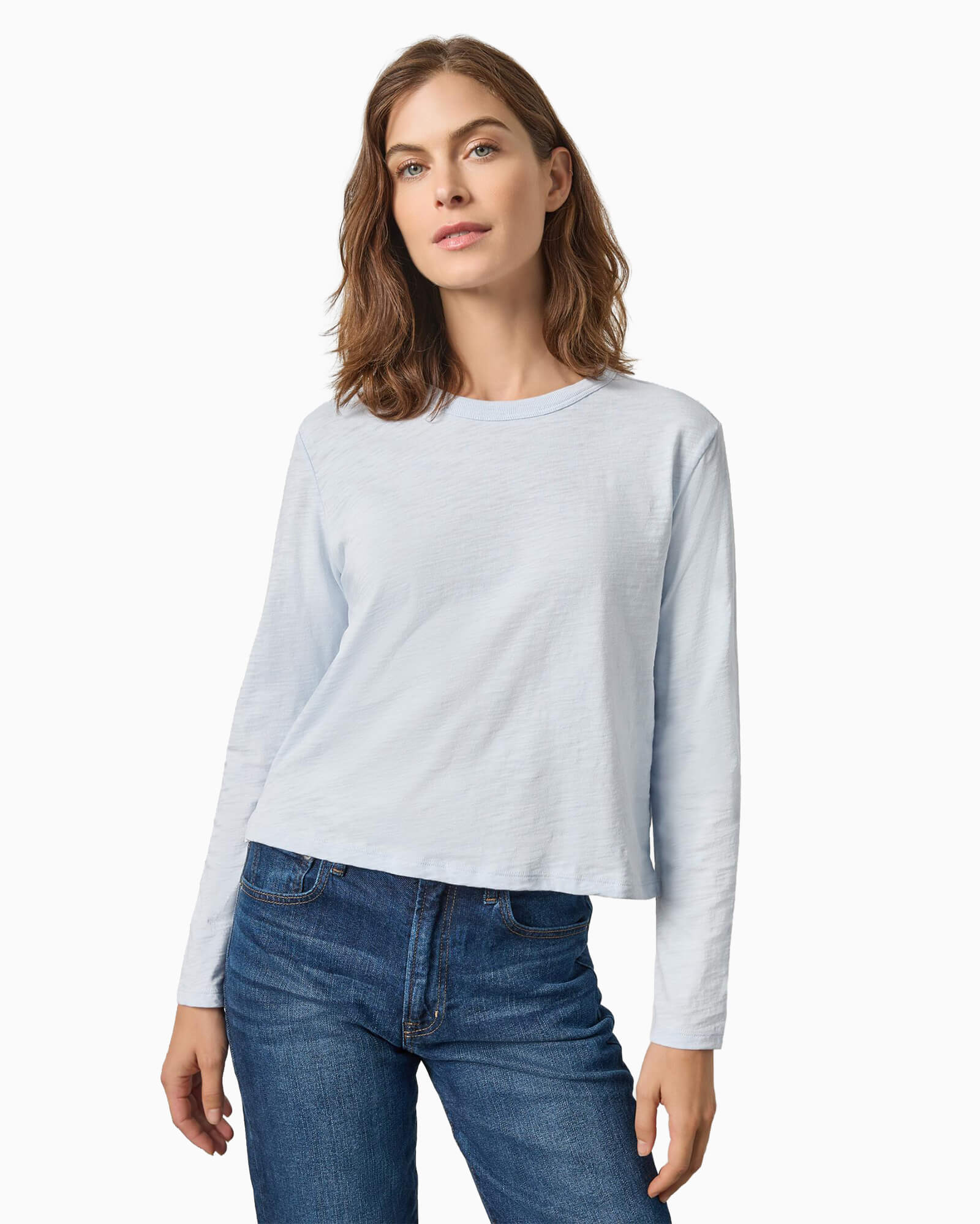 Long Sleeve Cropped Boyfriend Shirt Glass