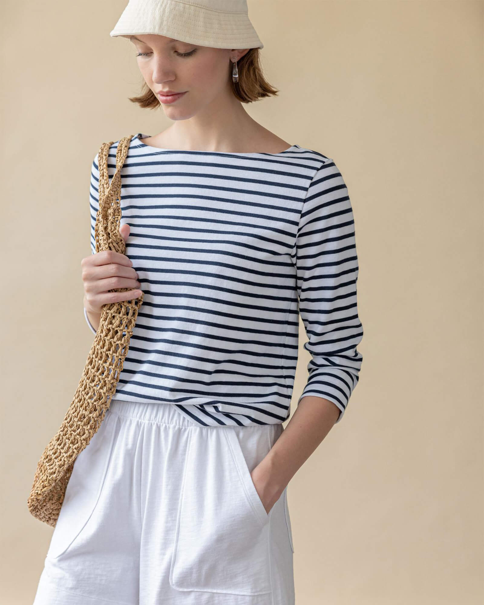 French Boatneck Dark Navy Stripe