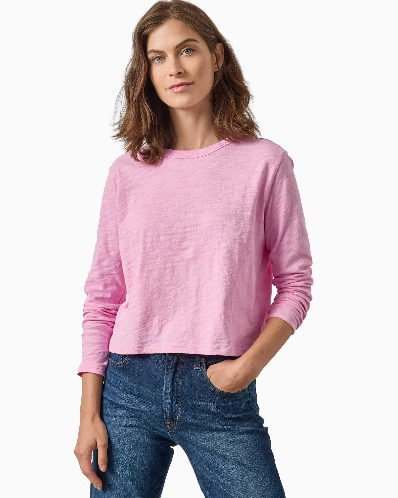 Long Sleeve Cropped Boyfriend Shirt Taffy