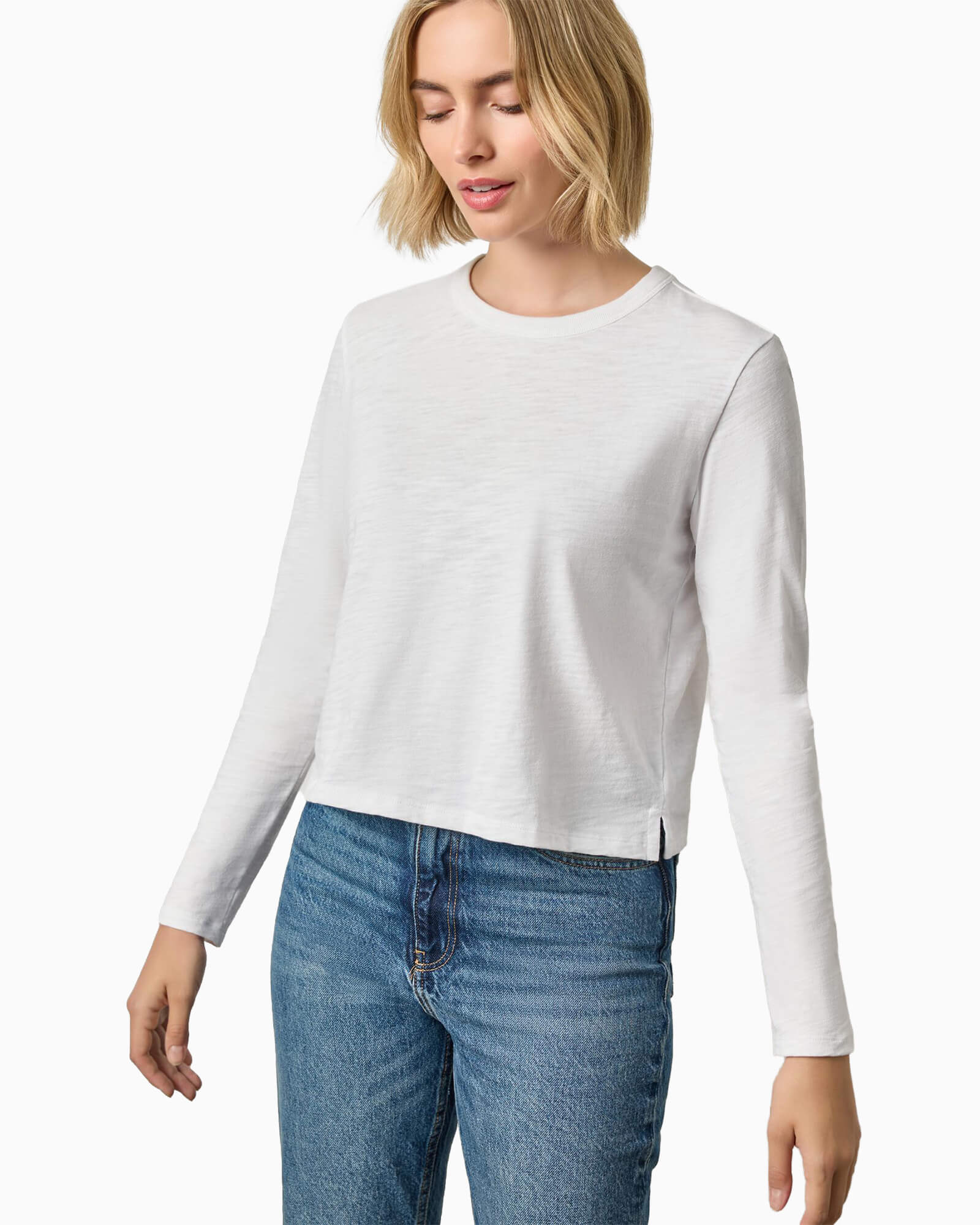 Long Sleeve Cropped Boyfriend Shirt White