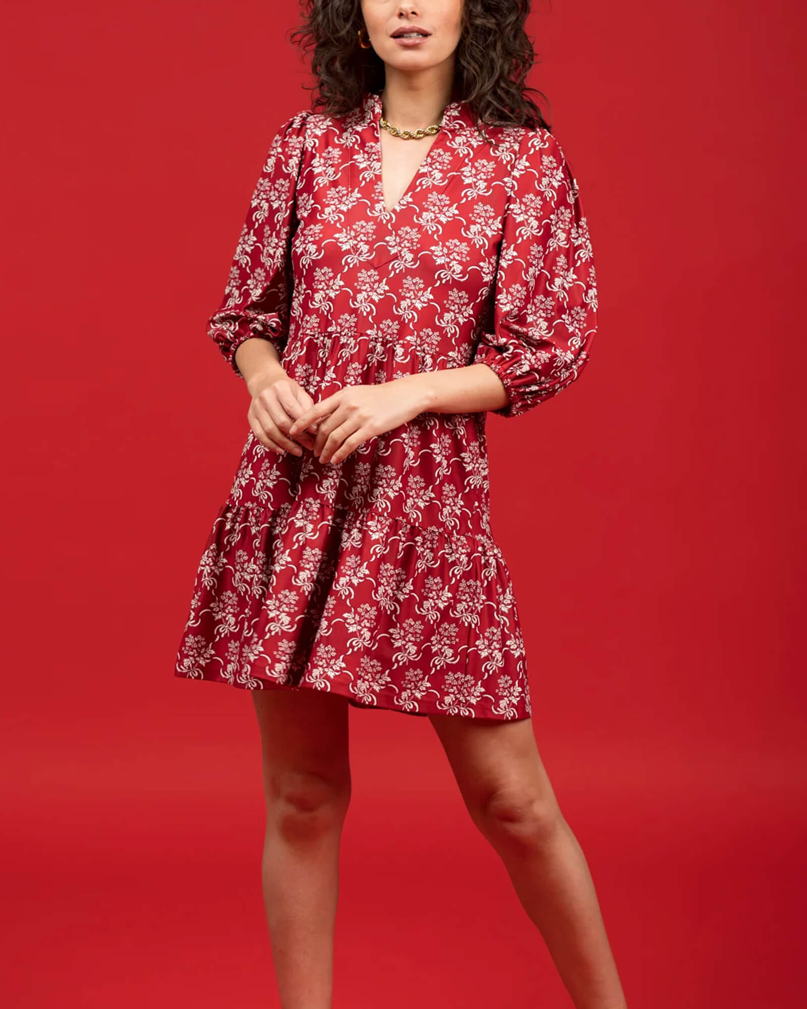 The Tory Dress Ribbon Bouquet Red