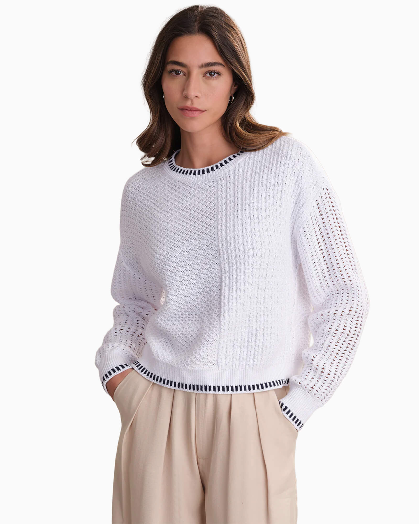 Uma Contrast Tipping Crewneck Sweater