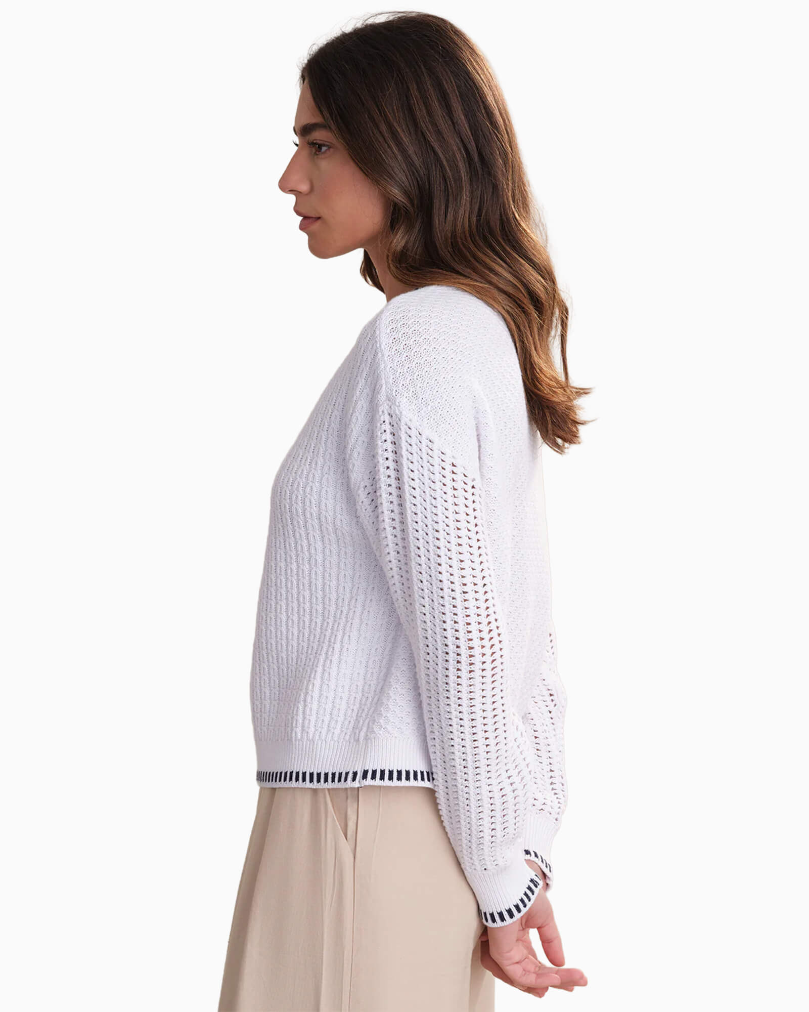 Uma Contrast Tipping Crewneck Sweater