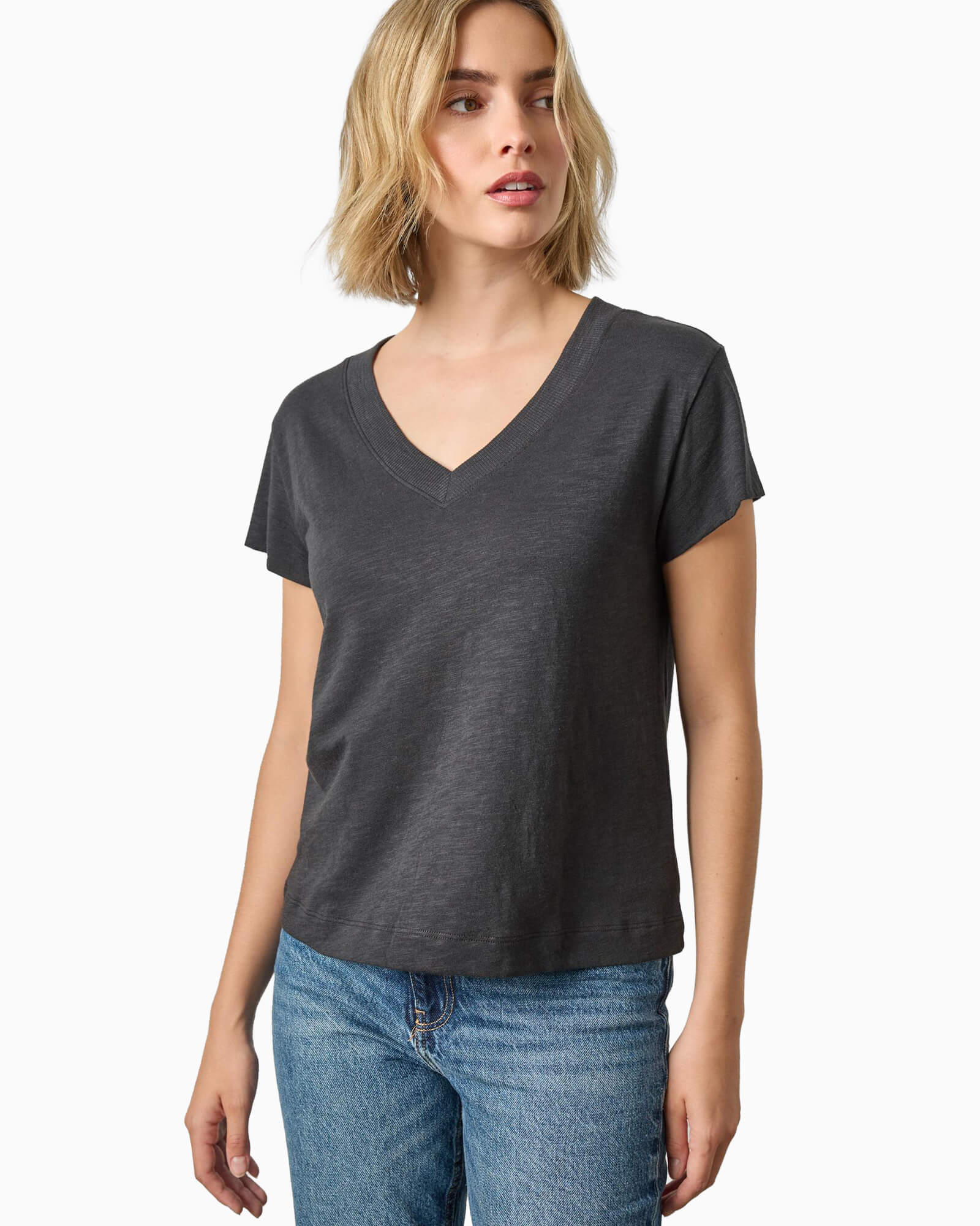 Relaxed Short Sleeve V-Neck Tee Black